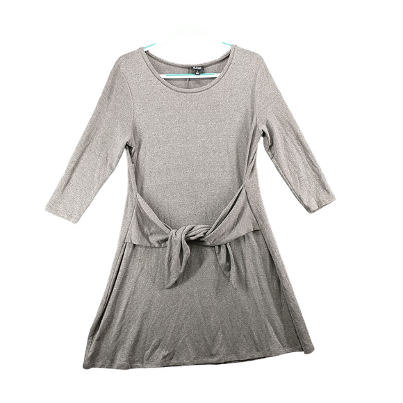 a.n.a Women's Front Tie A-Line Dress Gray Large 3/4 Sleeve Heather Crew Neck - Picture 1 of 14